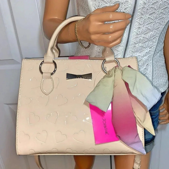 Betsey Johnson Heart Debossed Multi- Compartment Crossbody Satchel Bag - Picture 3 of 10